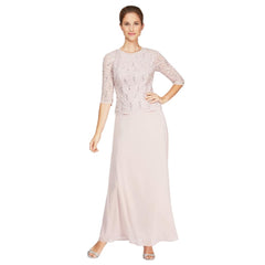 Womens Three Quarter Sleeve Stretch Lace Bodice Gown