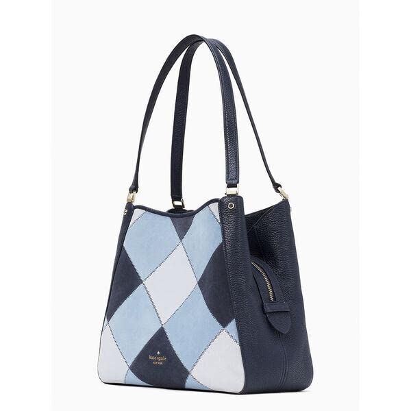 Womens Medium Patchwork Suede Triple Compartment Shoulder Bag