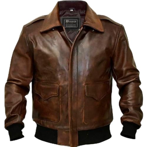 Mens G1 Fur Collar Distressed Brown Leather Flight Jacket