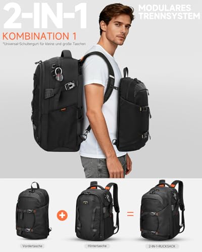 Flight Approved Detachable 2 in 1 50L Laptop Travel Backpack