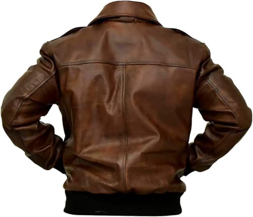 Mens G1 Fur Collar Distressed Brown Leather Flight Jacket