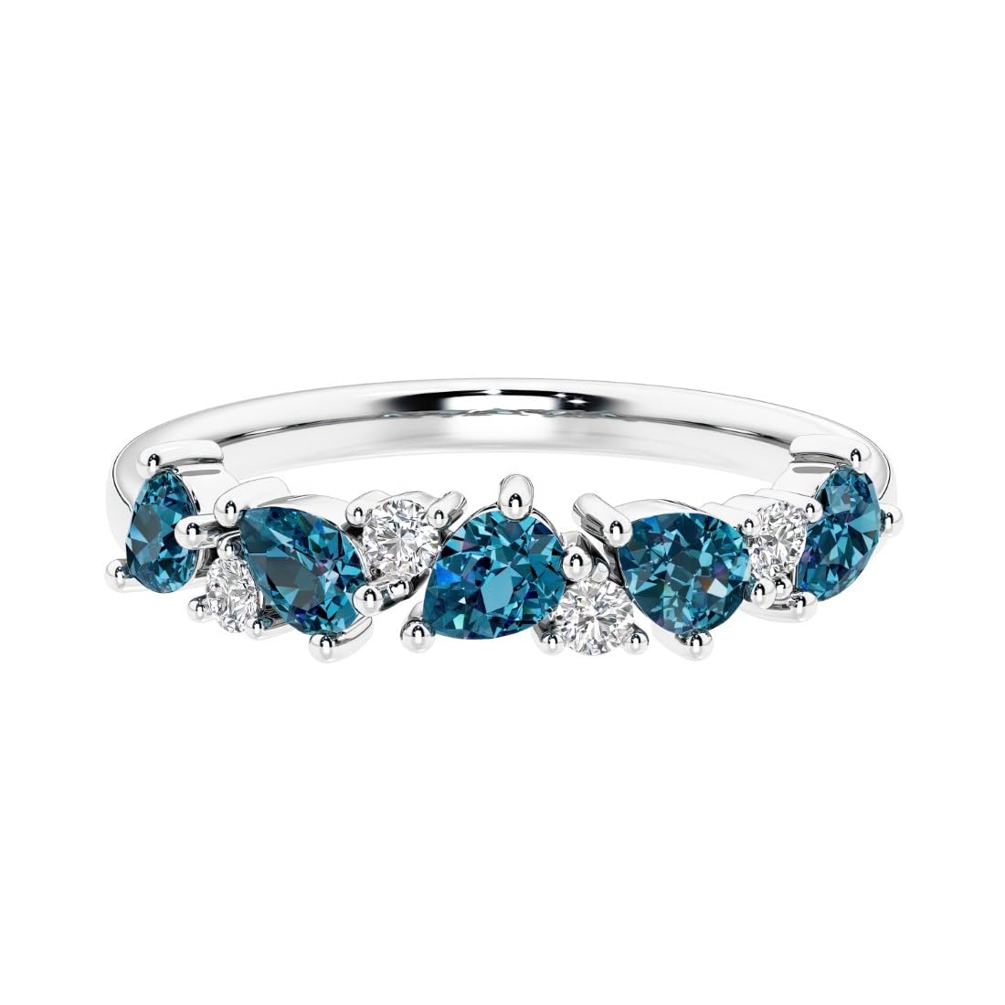 14K Gold Pear Lab Alexandrite and Diamond Half Eternity Ring
