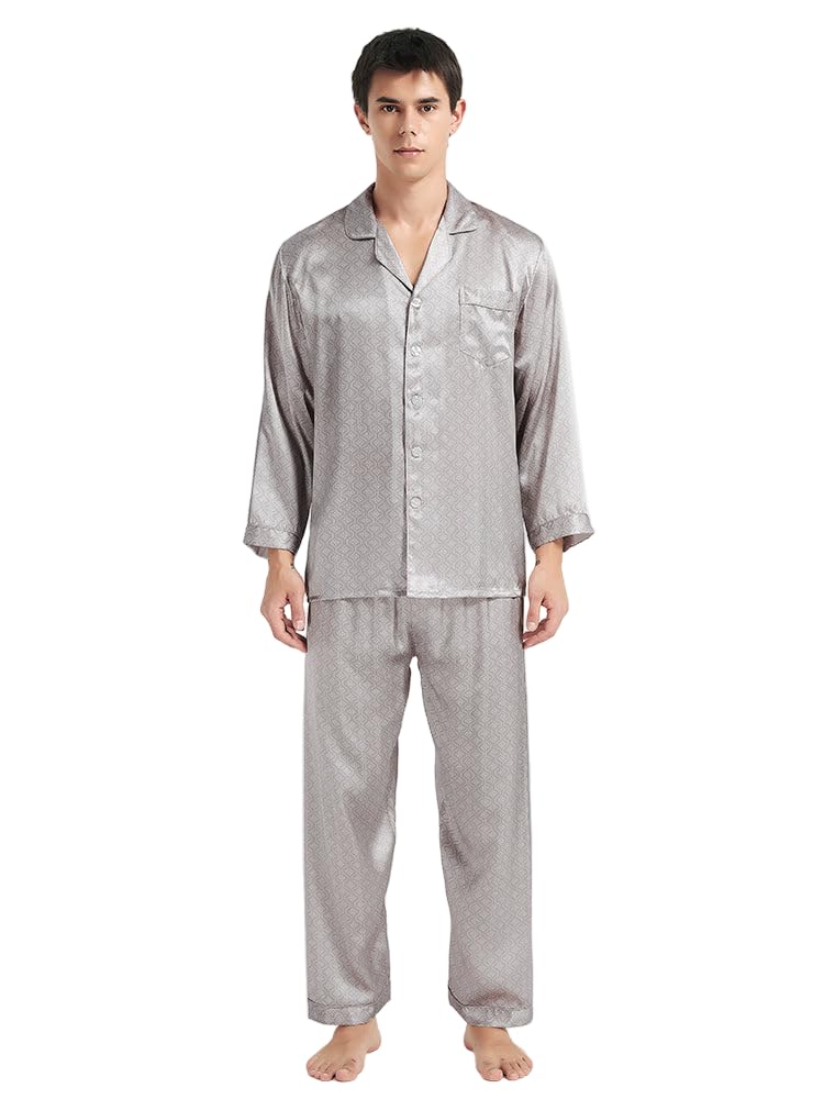 Mens Mulberry Silk Button Front Pajama Set