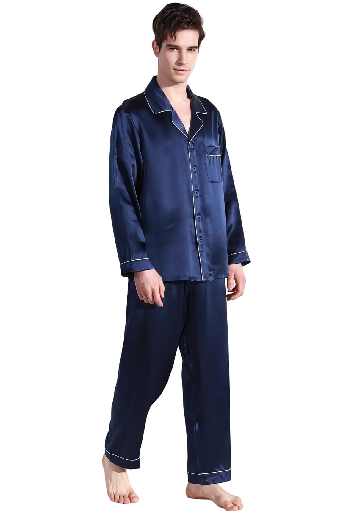 Mens Mulberry Silk Button Front Pajama Set