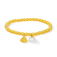 24K Solid Gold Beaded Bracelet with White Jade Lotus Charm