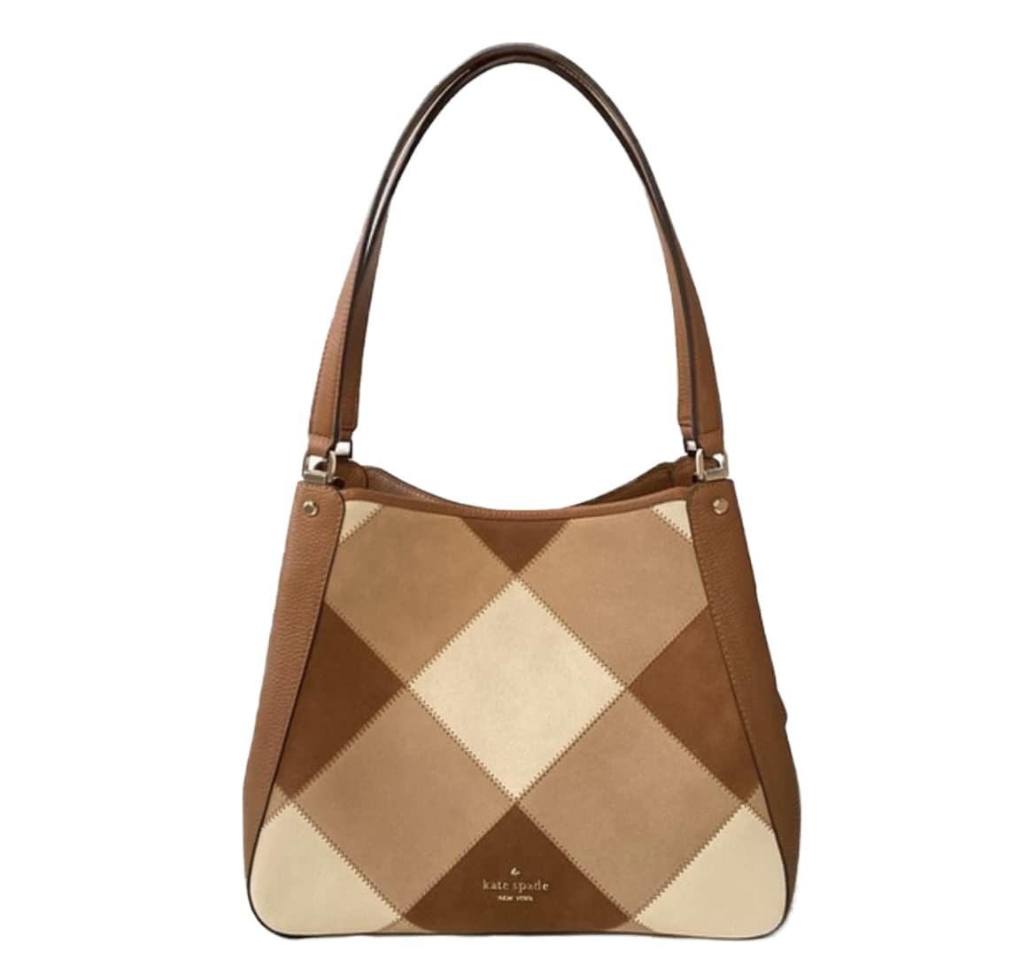 Womens Medium Patchwork Suede Triple Compartment Shoulder Bag
