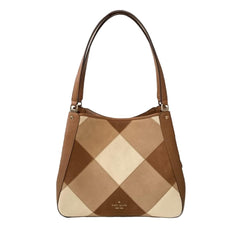 Womens Medium Patchwork Suede Triple Compartment Shoulder Bag