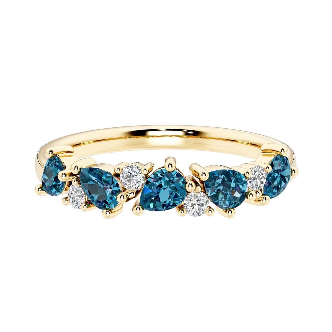 14K Gold Pear Lab Alexandrite and Diamond Half Eternity Ring