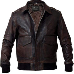 Mens G1 Fur Collar Distressed Brown Leather Flight Jacket