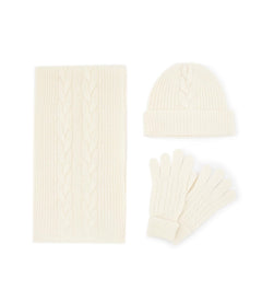 Womens Pure Cashmere Cable Knit Scarf Hat and Gloves Set