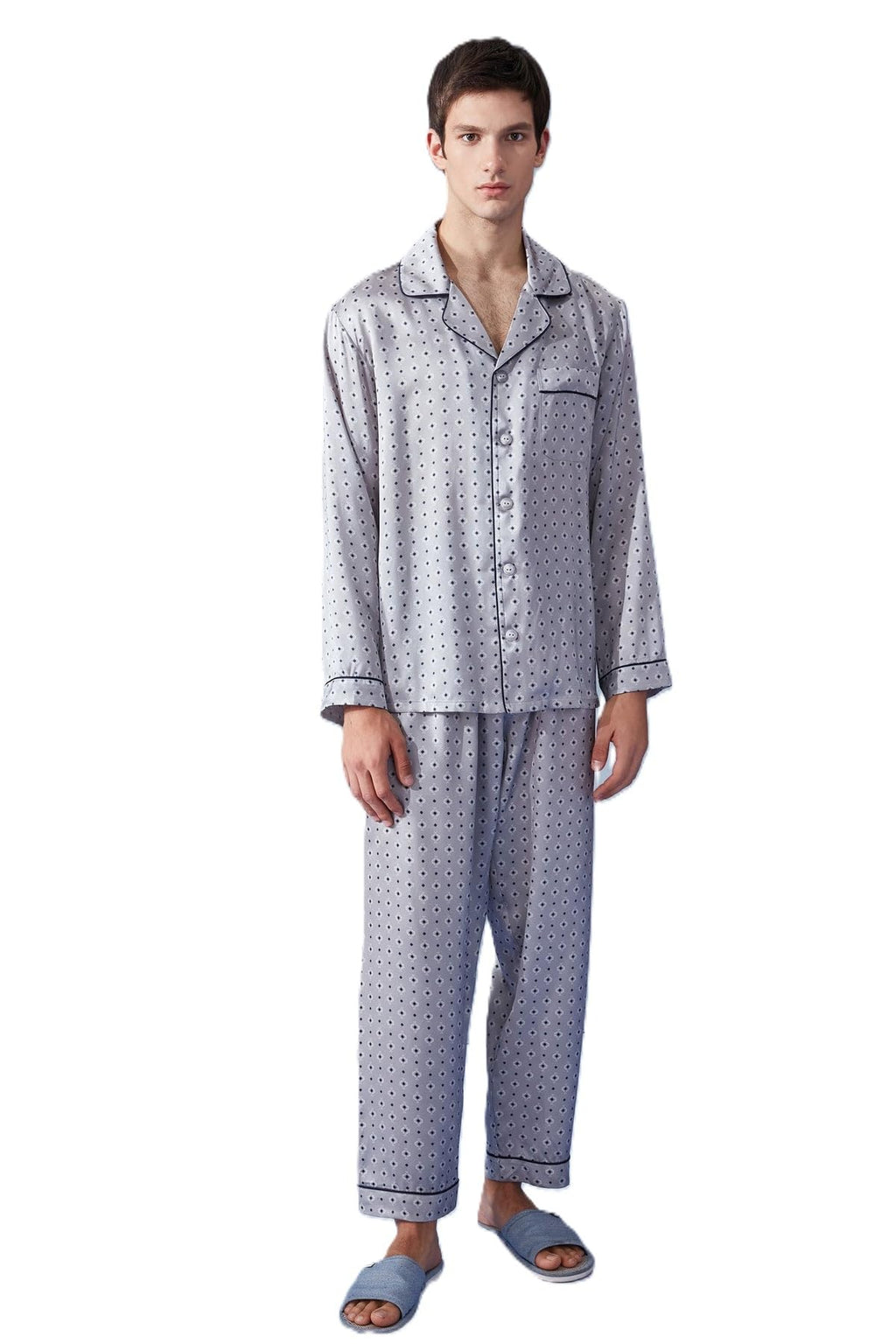 Mens Mulberry Silk Button Front Pajama Set