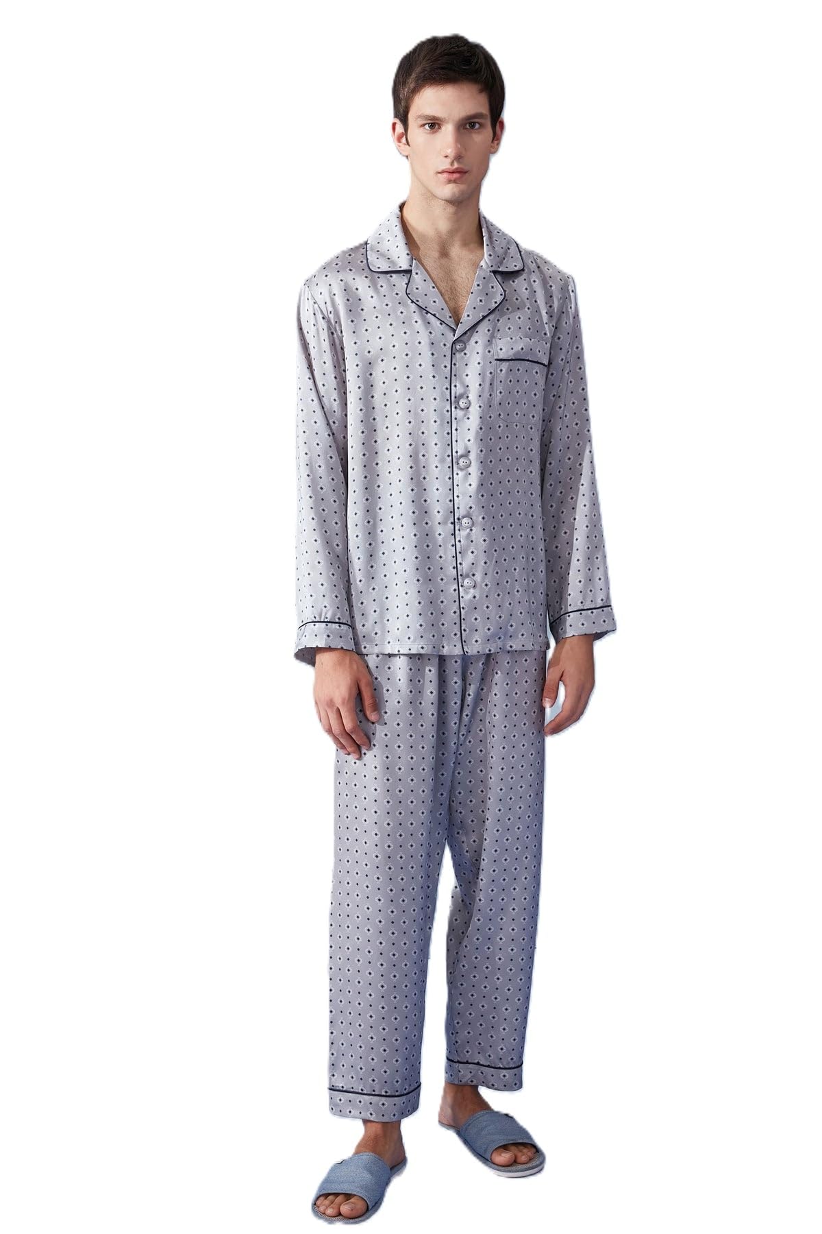 Mens Mulberry Silk Button Front Pajama Set