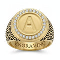 LONAGO Solid 10K/14K/18K Gold Initial Signet Ring for Women, Custom Letter Ring with Lab Grown Diamonds, Personalized Statement Ring, Engravable Inner Band, Anniversary Jewelry Gift