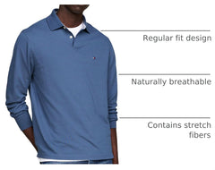 Mens Long Sleeve Regular Fit Stretch Pique Cotton Polo