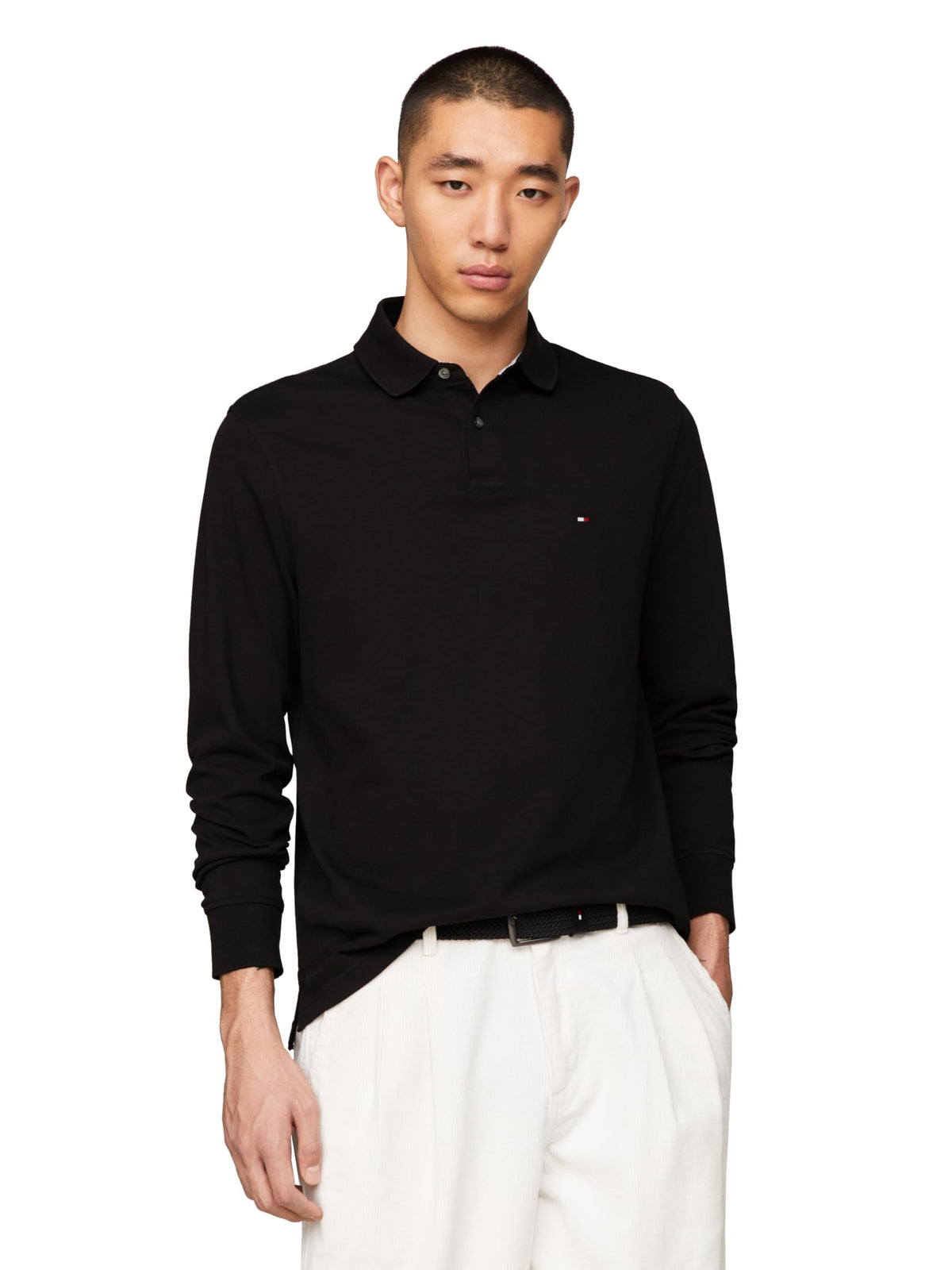 Mens Long Sleeve Regular Fit Stretch Pique Cotton Polo