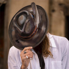 Vintage Distressed Wool Felt Pencil Brim Fedora Hat