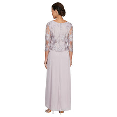 Womens Three Quarter Sleeve Stretch Lace Bodice Gown