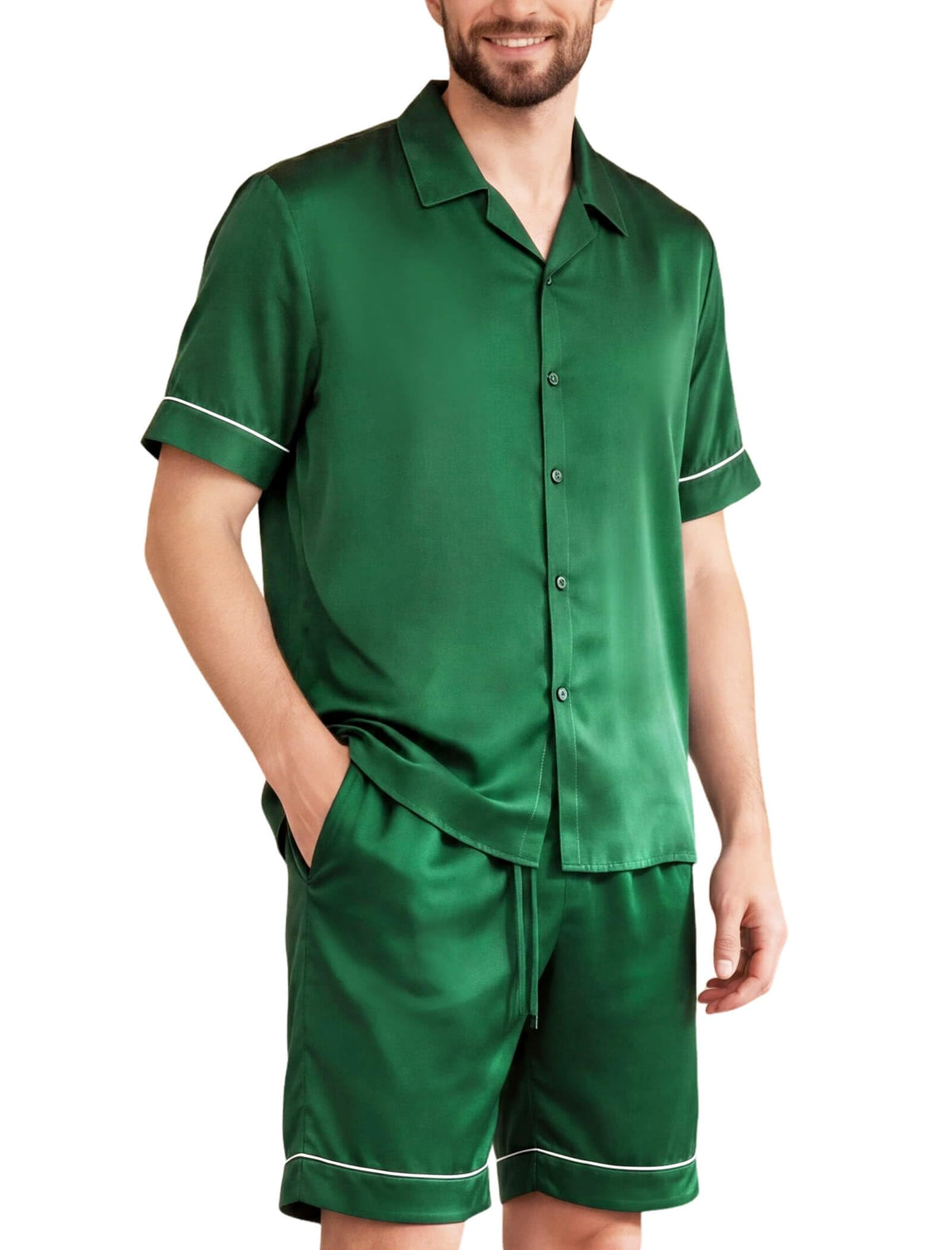 Mens Short Sleeve Mulberry Silk Pajama Set