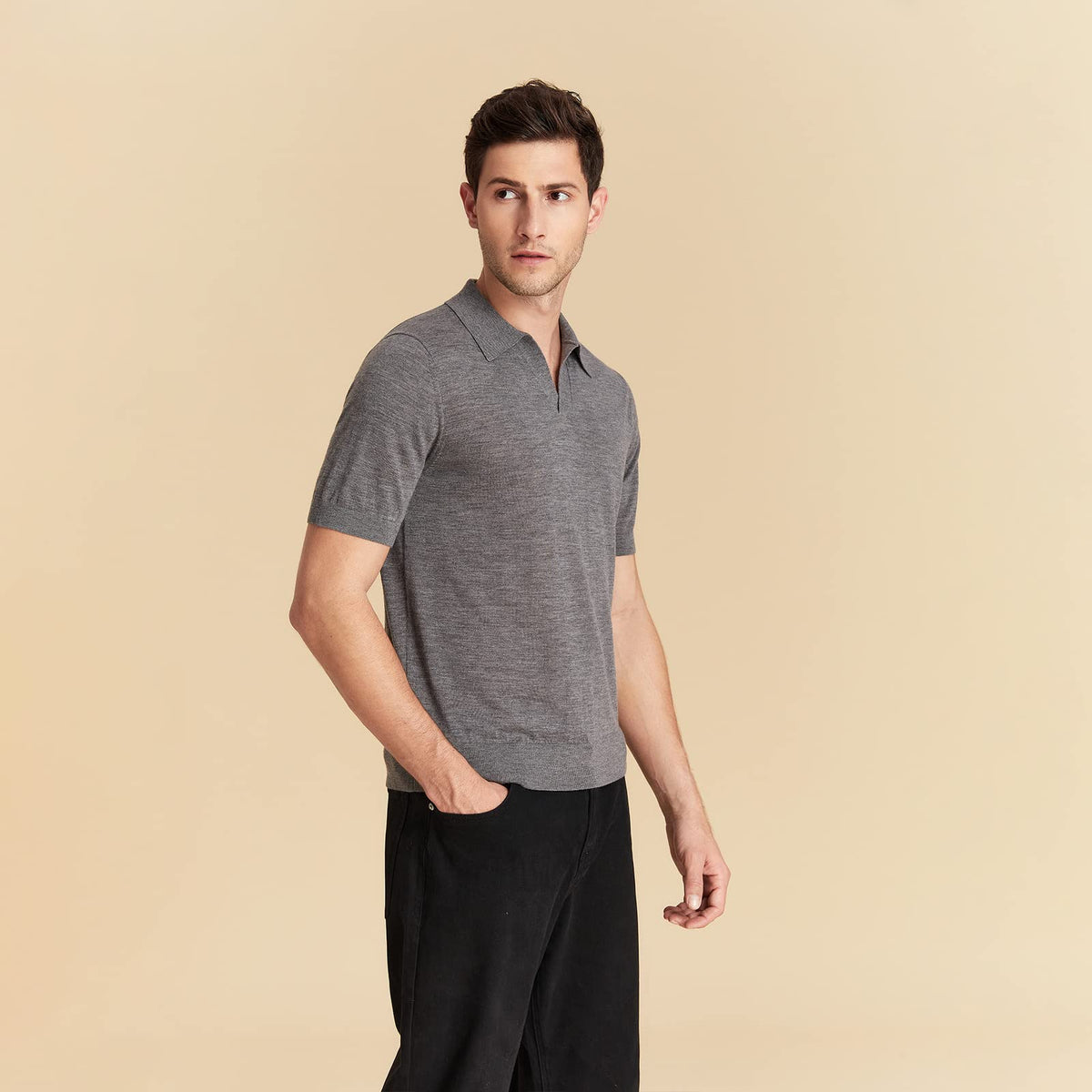 Mens Lightweight Merino Wool Short Sleeve Polo Shirt