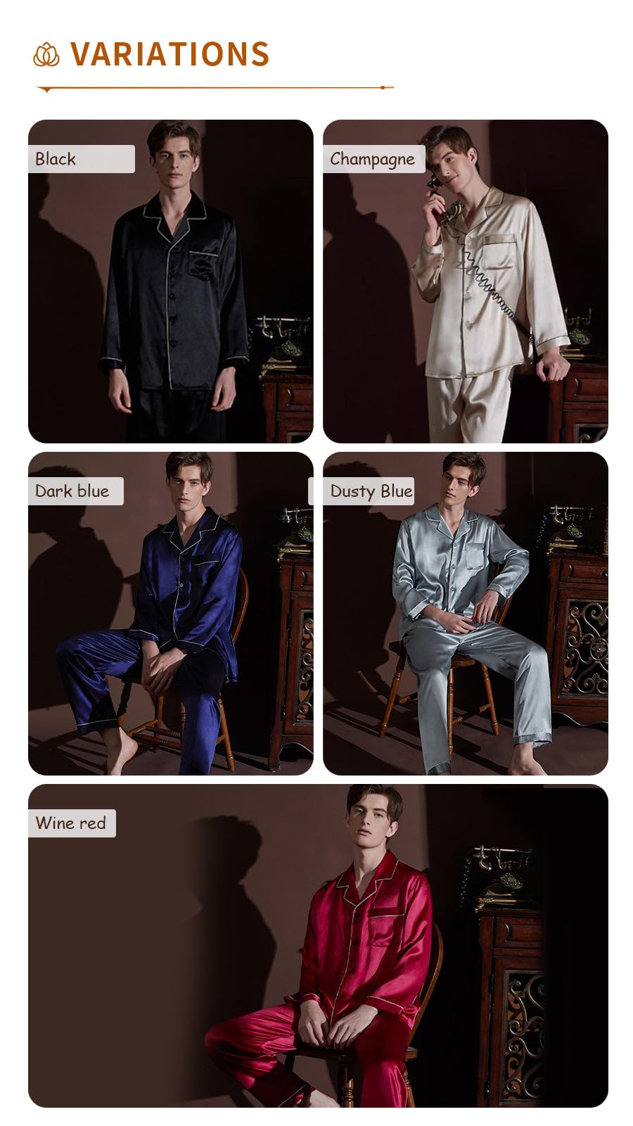 Mens Mulberry Silk Button Front Pajama Set