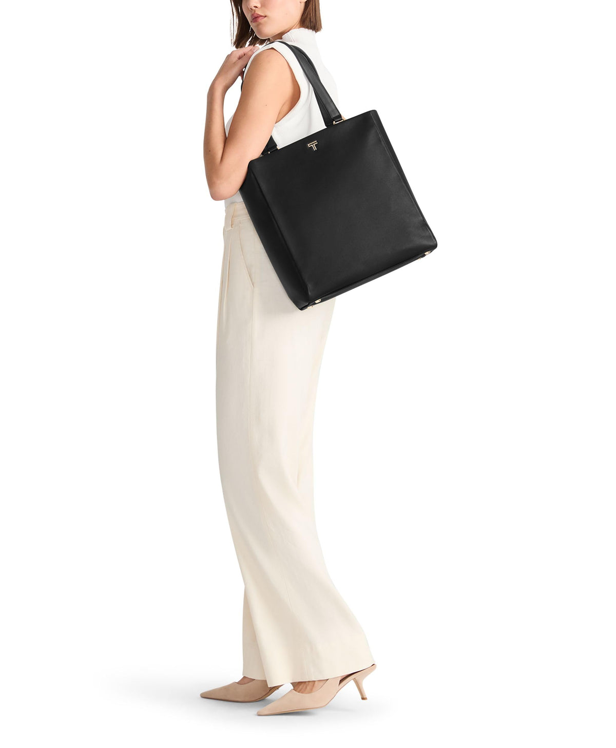 Womens Lightweight Leather Tote with Crossbody Strap and Laptop Storage