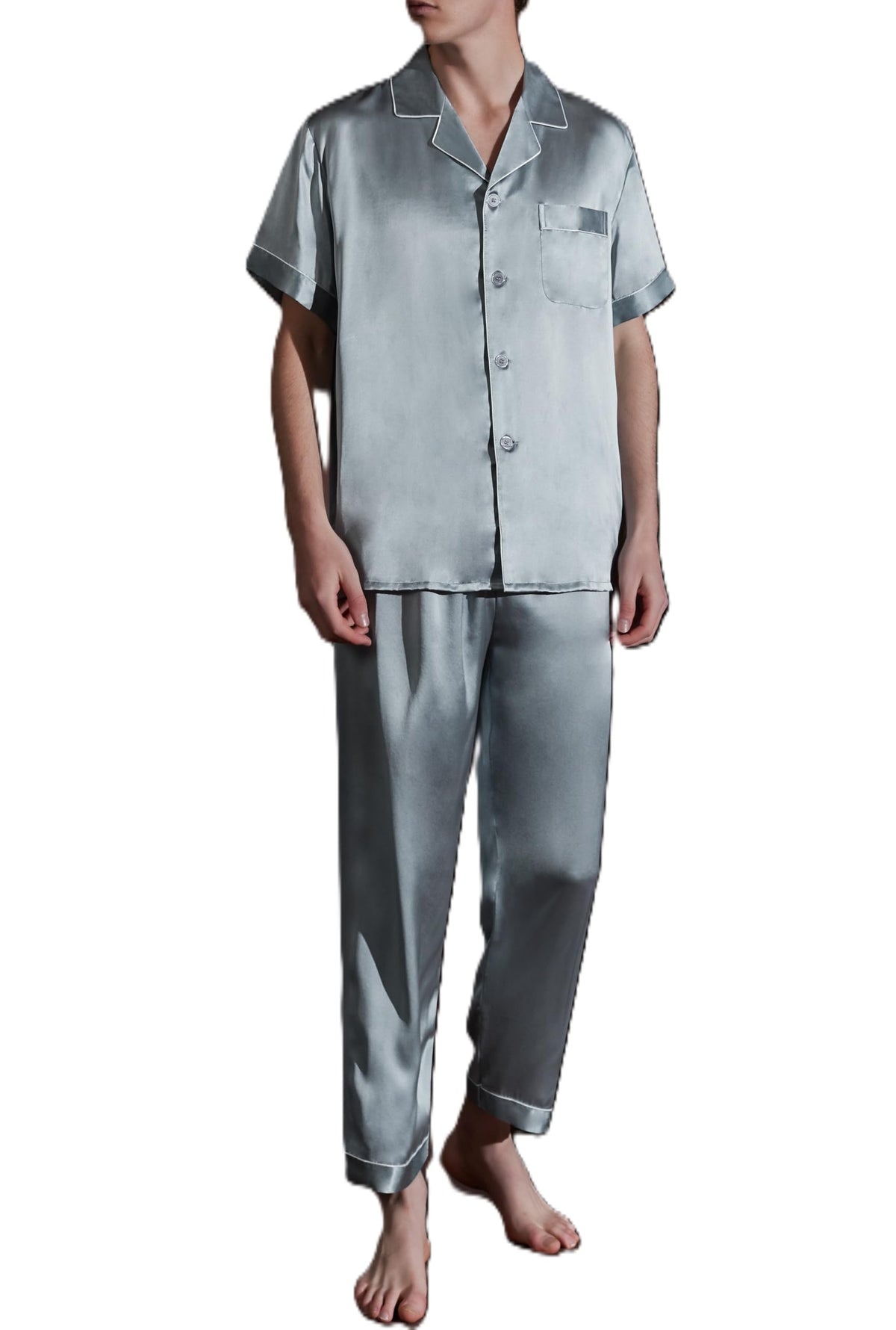 Mens Mulberry Silk Button Front Pajama Set