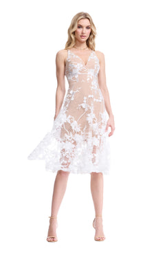 Womens Spaghetti Strap A Line Midi 3D Floral Dress