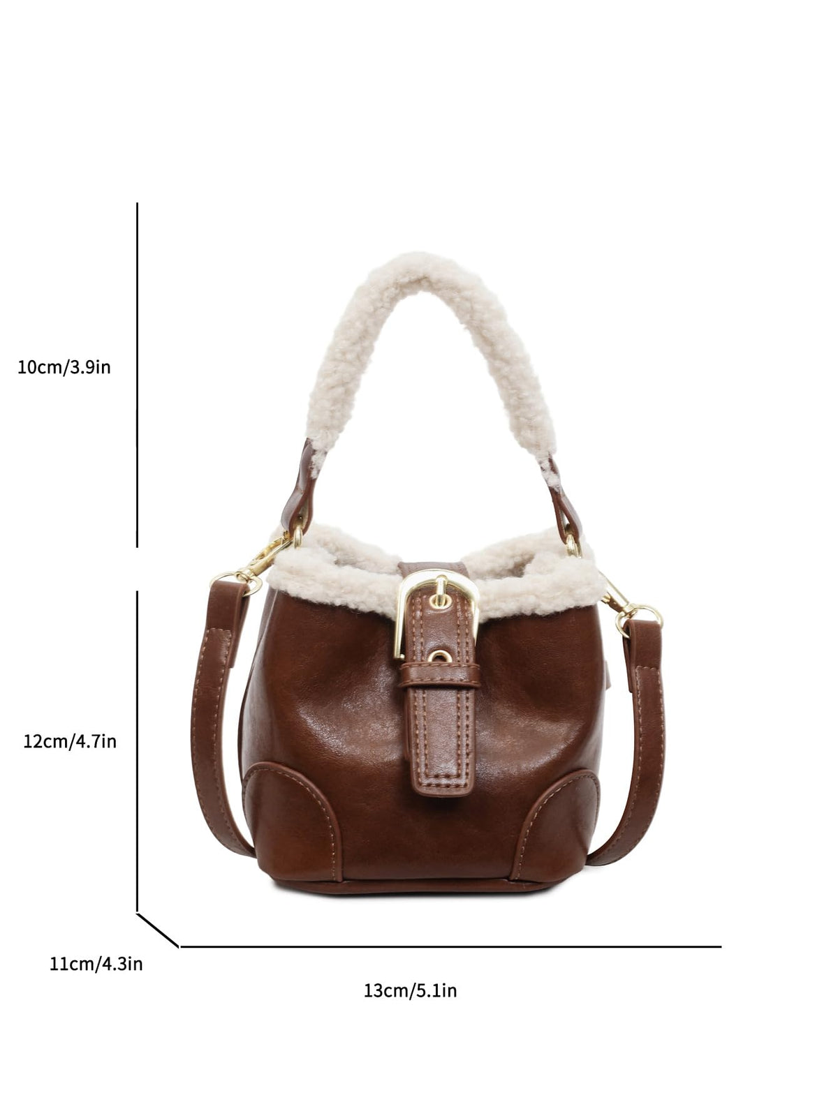 Vintage Plush PU Drawstring Bucket Crossbody Bag for Women