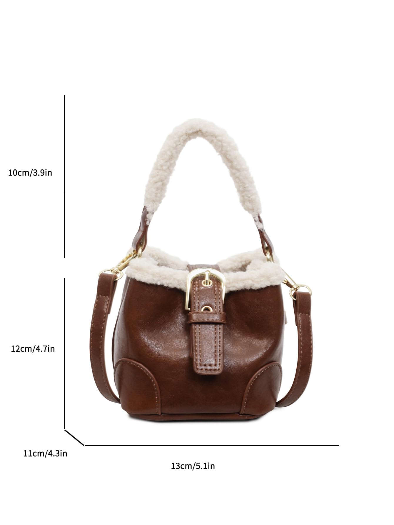 Vintage Plush PU Drawstring Bucket Crossbody Bag for Women