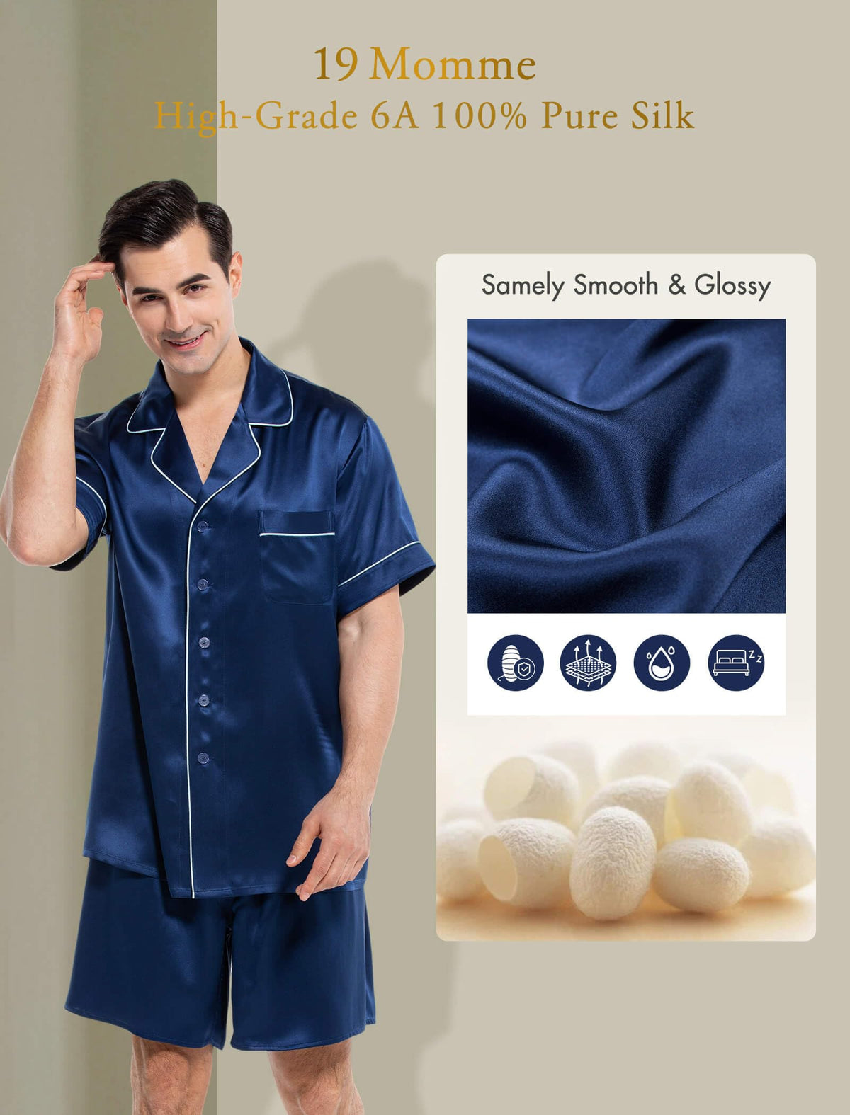 Mens Short Sleeve Mulberry Silk Pajama Set