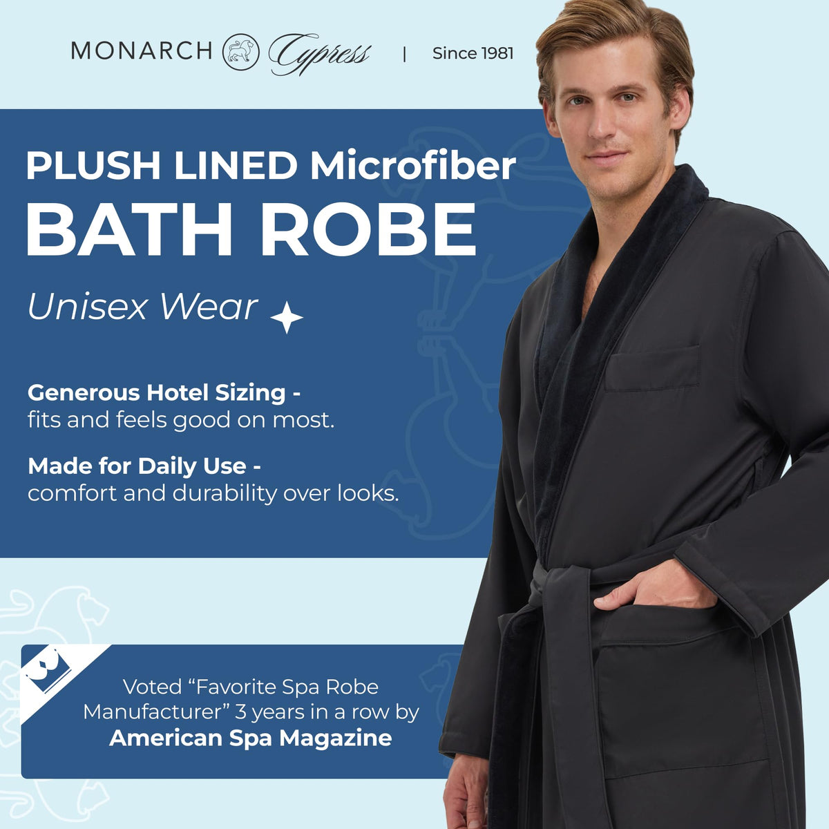 Unisex Plush Lined Microfiber Bath Robe