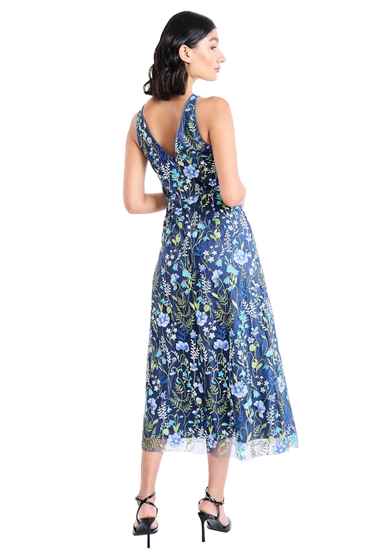 Womens Floral Embroidered Halter Neck Midi Dress