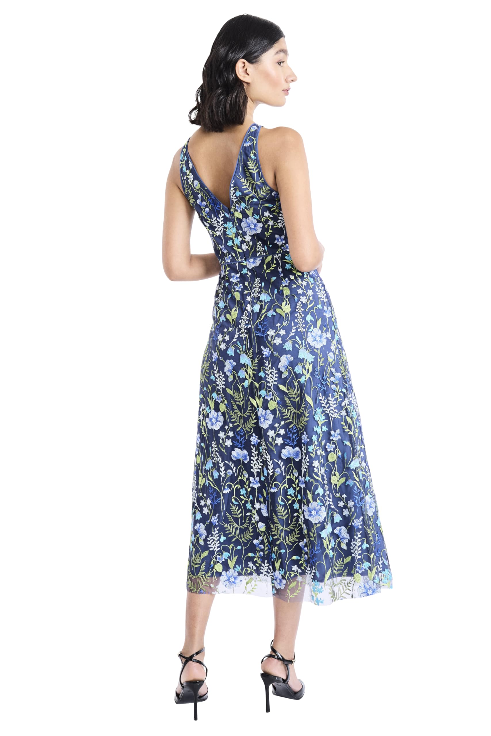 Womens Floral Embroidered Halter Neck Midi Dress