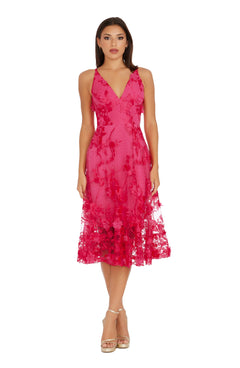 Womens Spaghetti Strap A Line Midi 3D Floral Dress