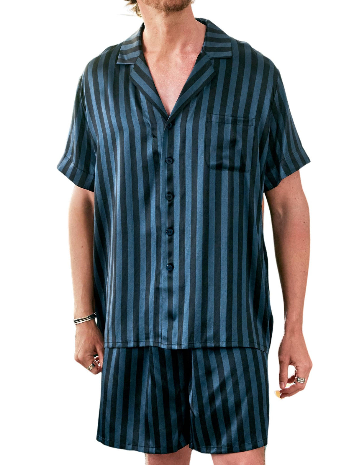 Mens Short Sleeve Mulberry Silk Pajama Set