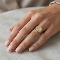 Solid 10K 14K 18K Gold Initial Signet Ring with Lab Grown Diamonds