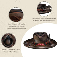 Vintage Distressed Wool Felt Pencil Brim Fedora Hat