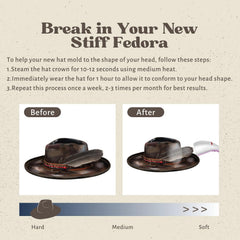 Vintage Distressed Wool Felt Pencil Brim Fedora Hat