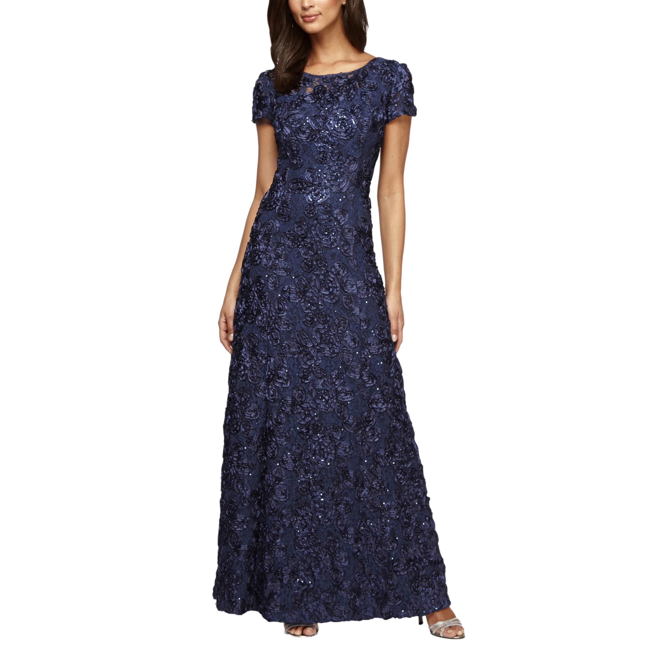 Womens Long Rosette Mother of the Bride Dress