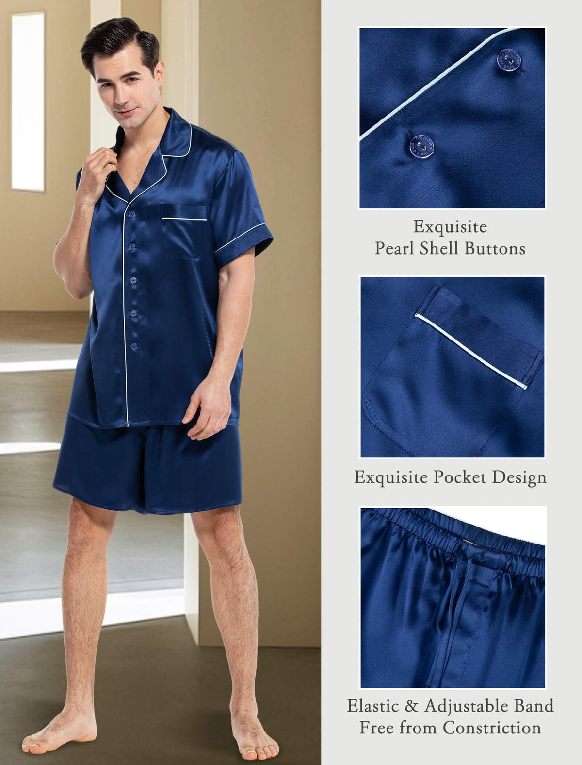Mens Short Sleeve Mulberry Silk Pajama Set