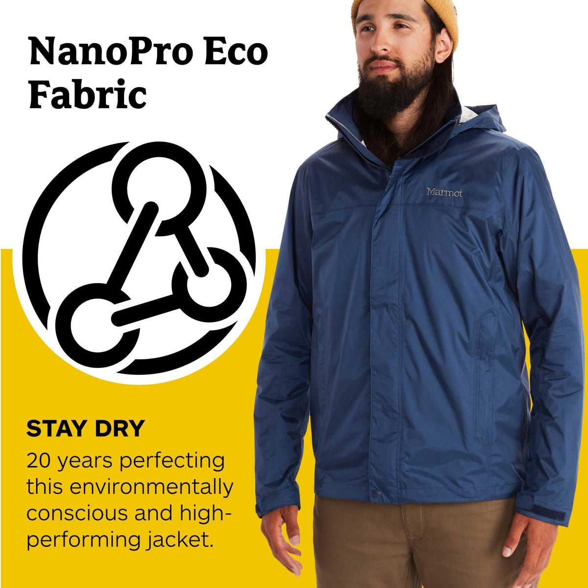 Mens Lightweight Breathable Packable Recycled Waterproof Rain Jacket