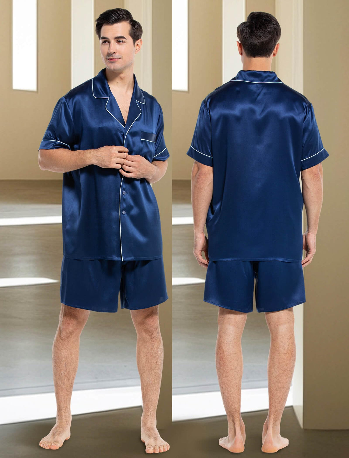 Mens Short Sleeve Mulberry Silk Pajama Set