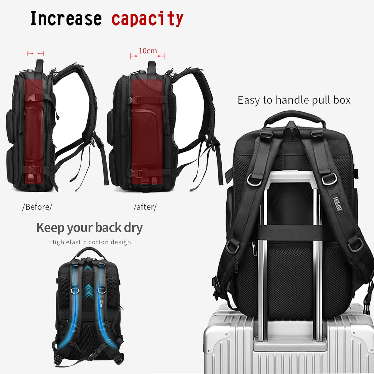 Expandable Extra Large Carry On Laptop Travel Backpack for Men