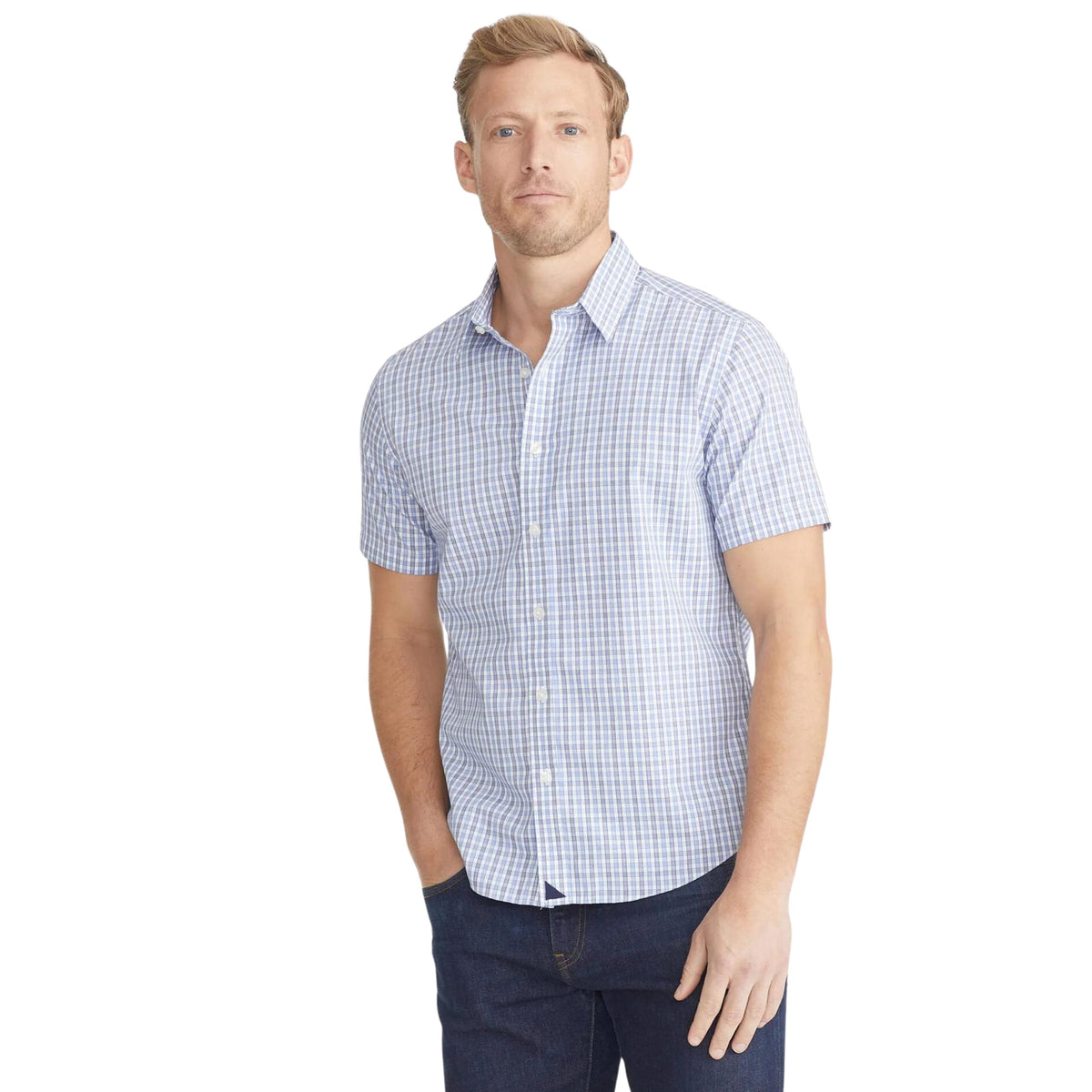 Mens Short Sleeve Wrinkle Free Plaid Shirt