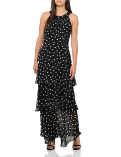 Womens Sleeveless Halter Neck Tiered Maxi Dress