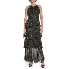 Womens Sleeveless Halter Neck Tiered Maxi Dress