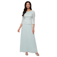 Womens Three Quarter Sleeve Stretch Lace Bodice Gown