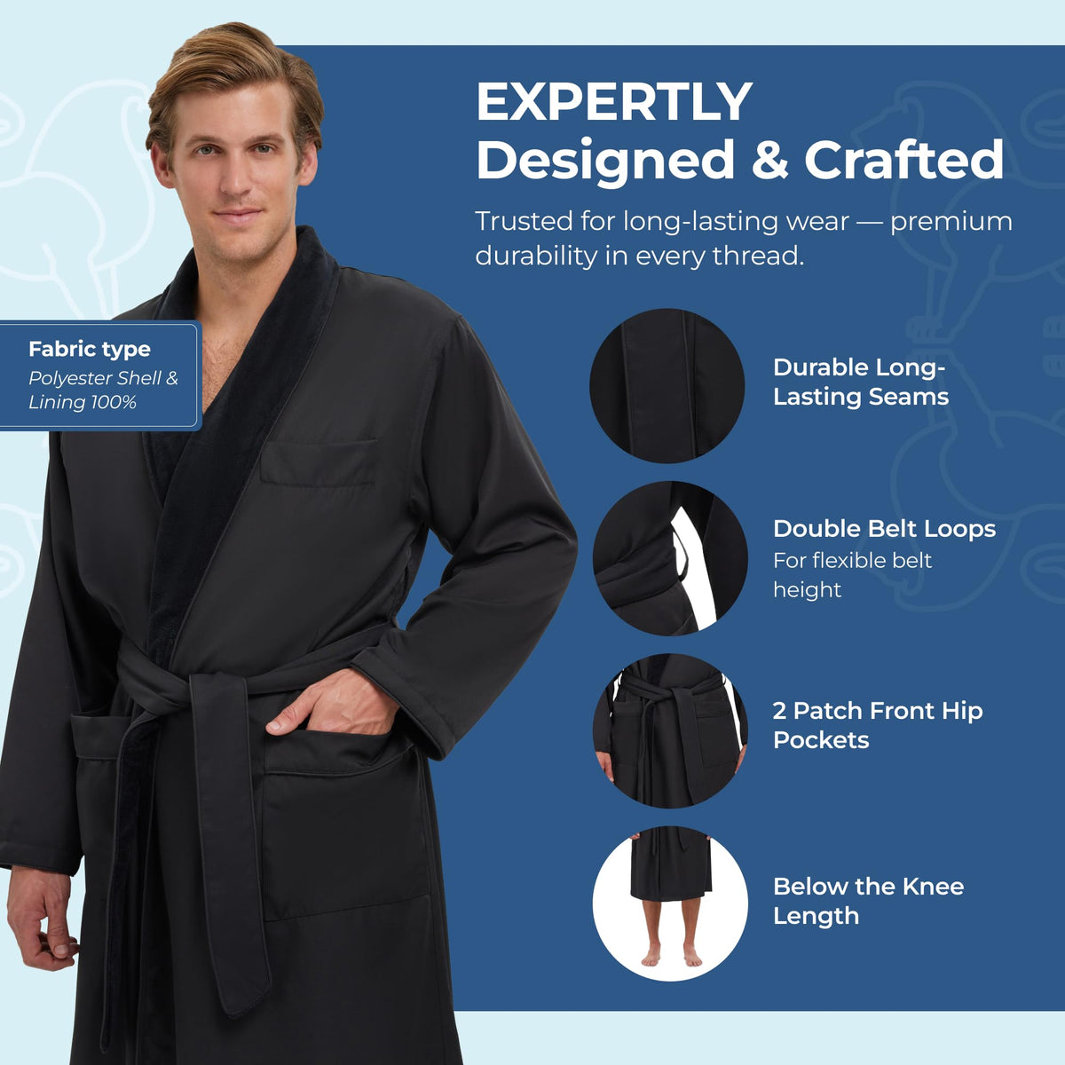 Unisex Plush Lined Microfiber Bath Robe