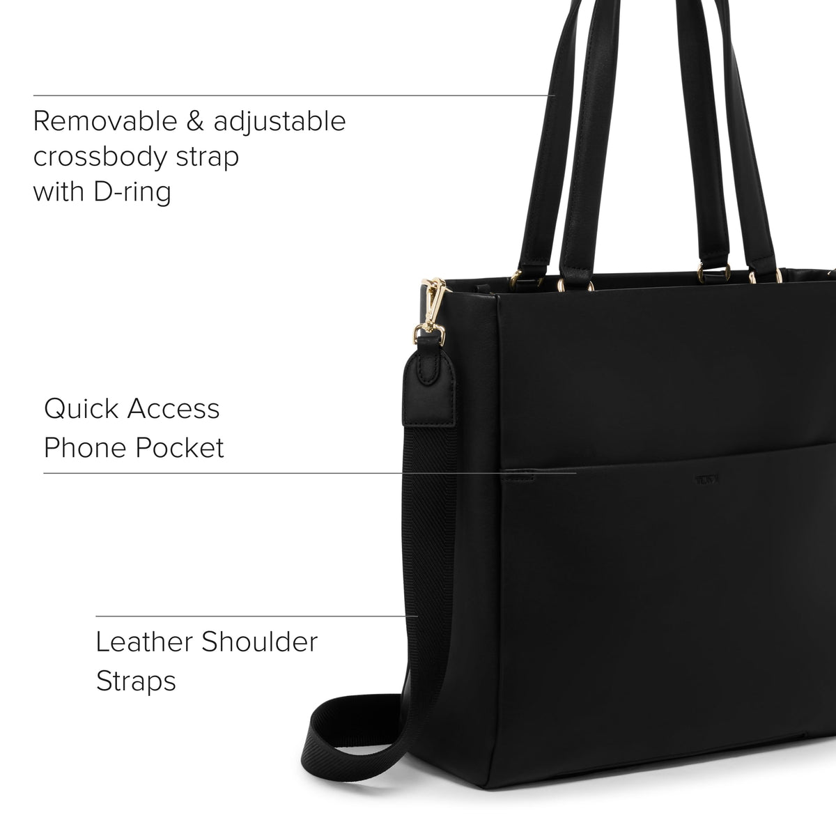 Womens Lightweight Leather Tote with Crossbody Strap and Laptop Storage