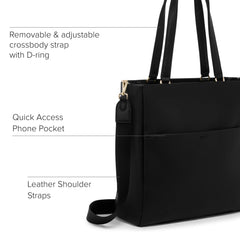 Womens Lightweight Leather Tote with Crossbody Strap and Laptop Storage